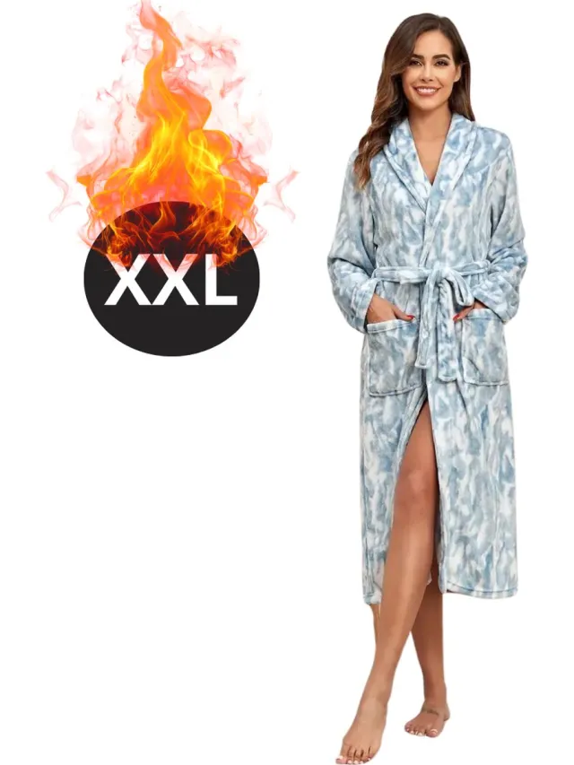 Livano Badjas Dames - Fleece - Katoen - Badstof - Sauna - Hamam - Wafel - Bathrobe - Duster - Ochtendjas - Spa - Kimono - Lichtblauw