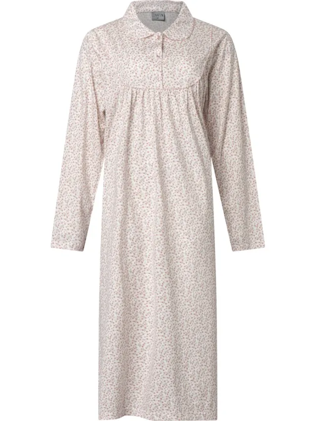 Lunatex klassiek dames nachthemd 224177 - 100% katoen - roze Wit met roze