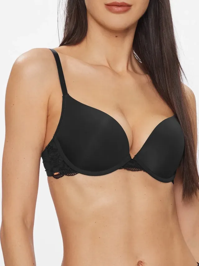 Dorina Push up / Plunge BH met beugel - Rosa - Kanten bh band - 3/4 cup - Decollete Bh - 75B - Zwart