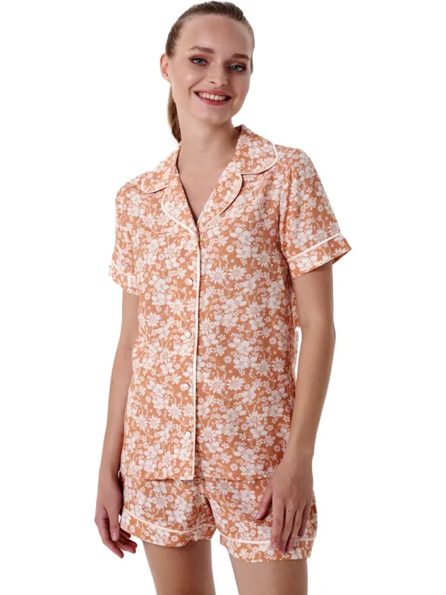 Feyza Dames Short Pyjama Set Oranje