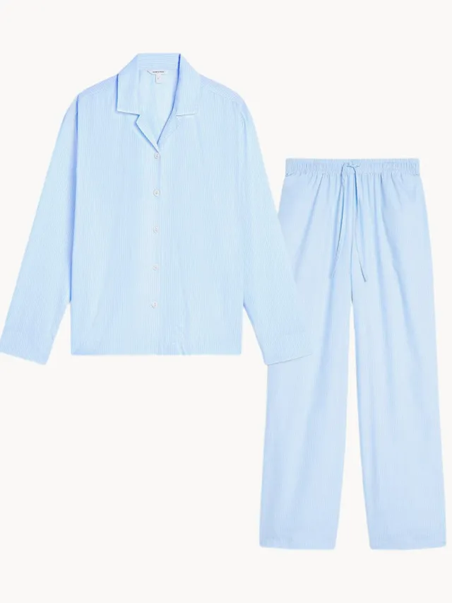 Dore & Rose Gestreepte pyjamaset Blue Striped met lange mouwen Blauw, Wit
