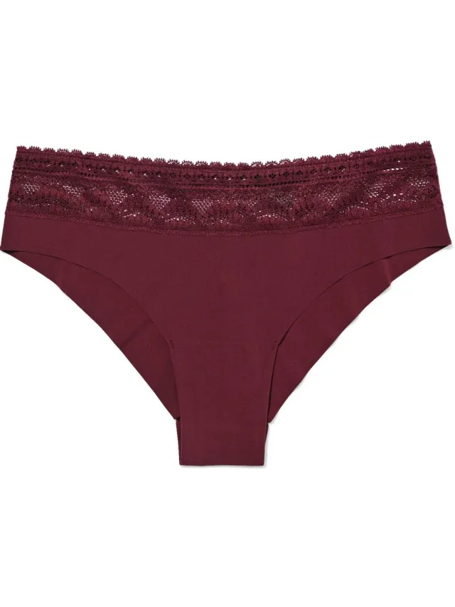 HEMA Dames brazilian micro met kanten tailleband donkerrood (donkerrood)