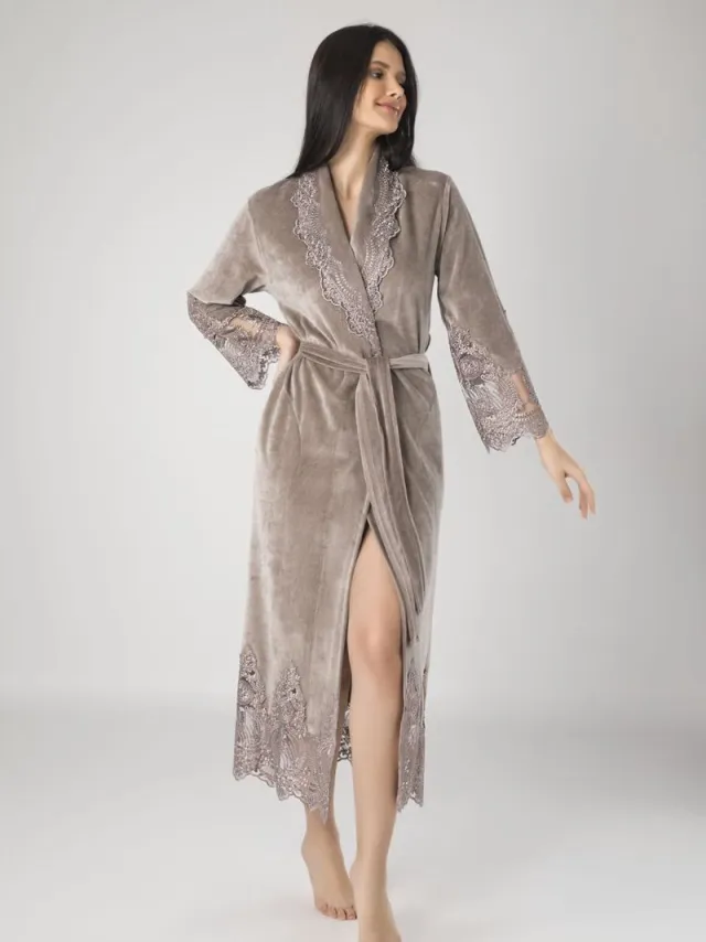 A Sense of Love Dames Velours Badjas /Ochtendjas Sofie / Beige kleur /