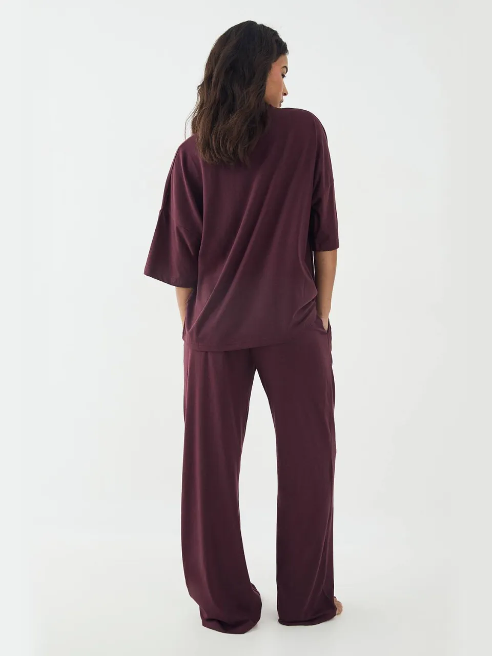 Dames DSGN Studio Lounge Superzachte Wijde Pijpen Broek bordeaux rood, foto 2