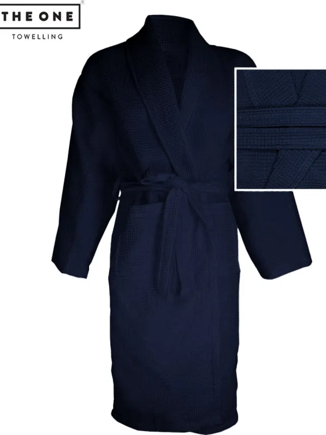 The One Towelling Hotel Waffle Badjas - Kamerjas - 100% Katoen - Marineblauw