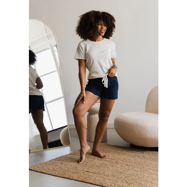 By Louise Essential dames korte pyjama set shortama off-white Veelkleurig