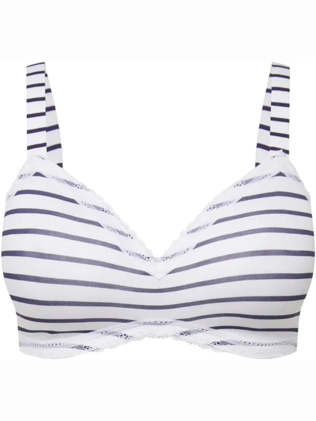 Ulla Popken Dames - Beha zonder beugels softcups strepen - Nachtblauw