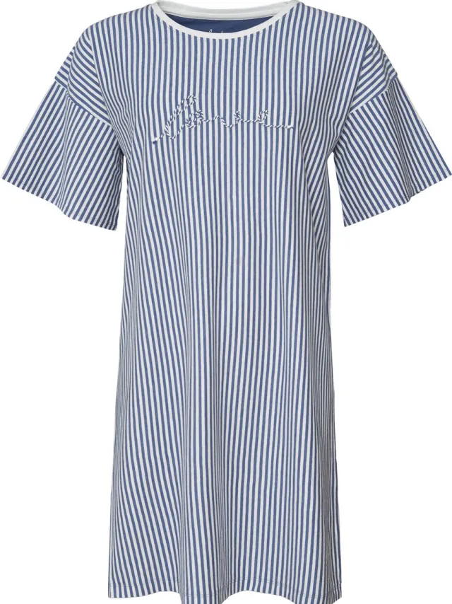 By Louise Dames Nachthemd Korte Mouw Gestreept Blauw Big Shirt