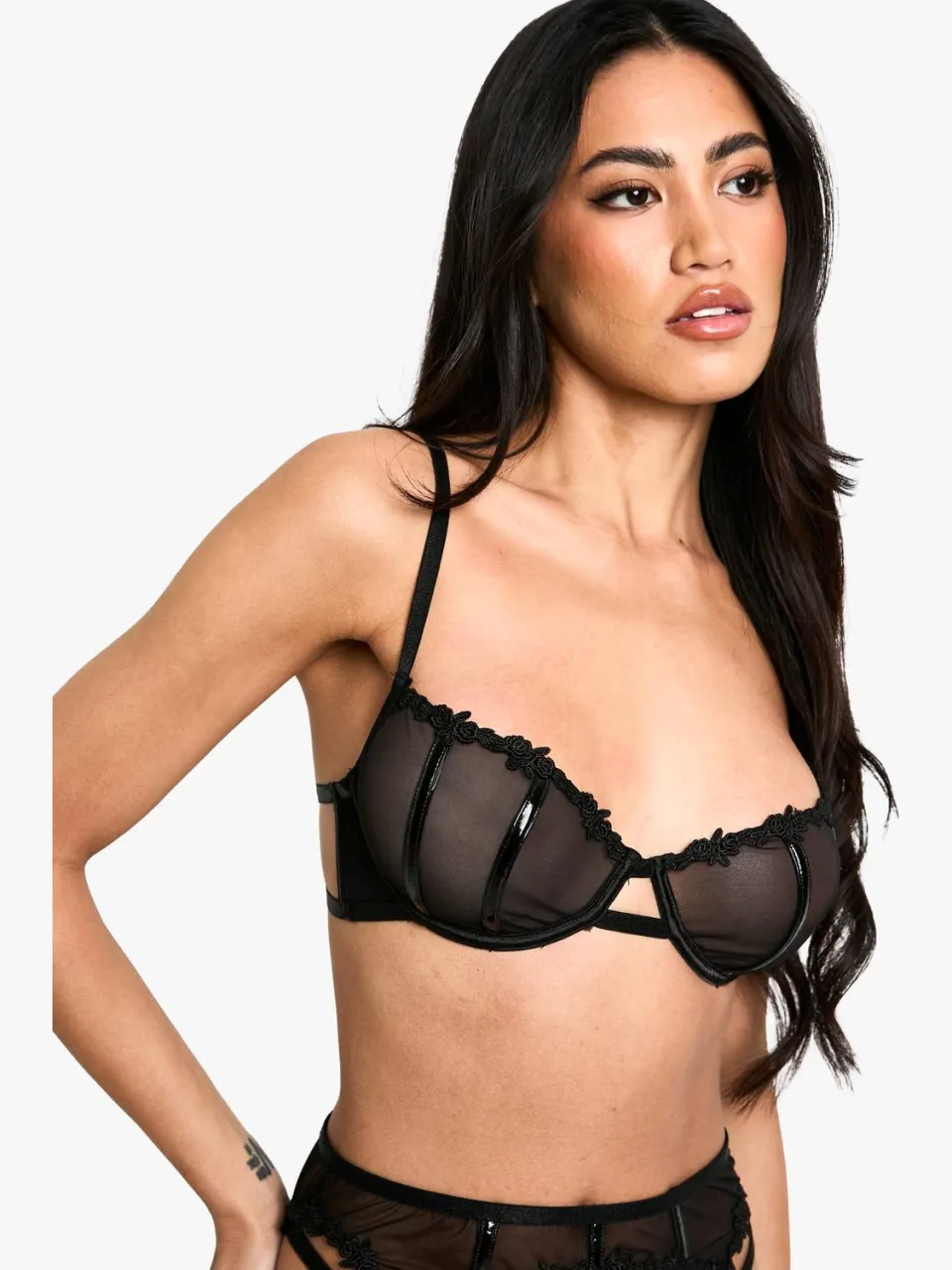 boohoo Dames PU-binding BH met beugel zwart, foto 4