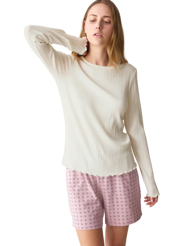 Triumph VERSATILE RIB pyjamatop met lange mouwen wit