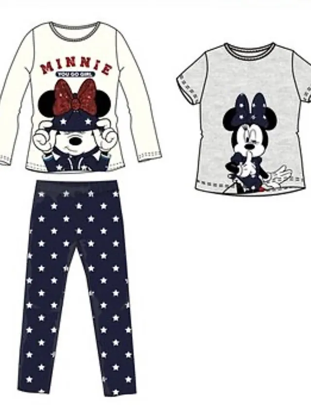 Disney Minnie Mouse Pyjama Set - 3-delige pyama - Broek + 2 Shirts - Glitterprint Off-White