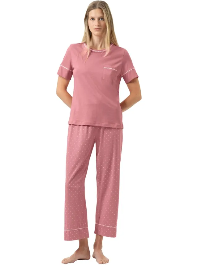 Mey Pyjama Serie Crochet Dots mit Print Soft Rosewood