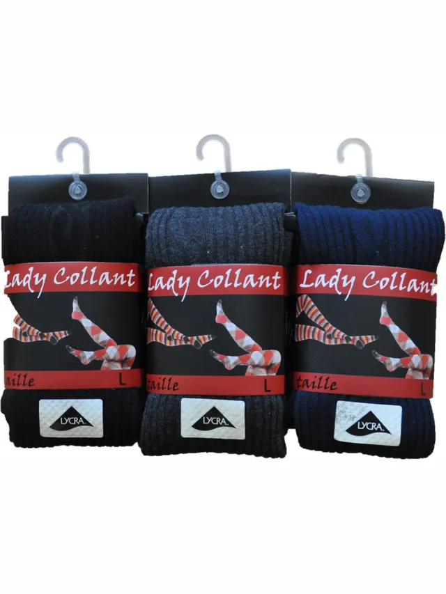 inter socks Dames collant 80% katoen- fantasie cable- 5 stuks - assortiment kleuren
