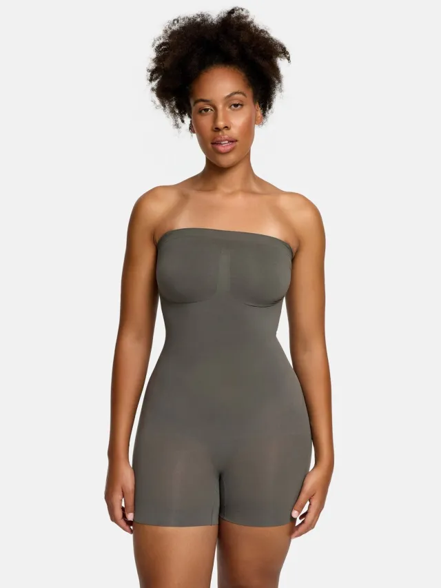 cfab Strapless corrigerende bodysuit met bijpassende shorts - Grafiet L - Corrigerende Body - Naadlos - corrigerend ondergoed dames