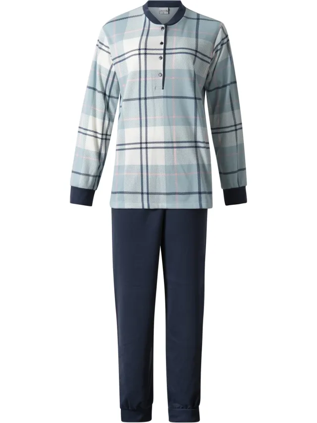 Lunatex warme dames pyjama 124284 - extra aangeruwd - donkerblauw