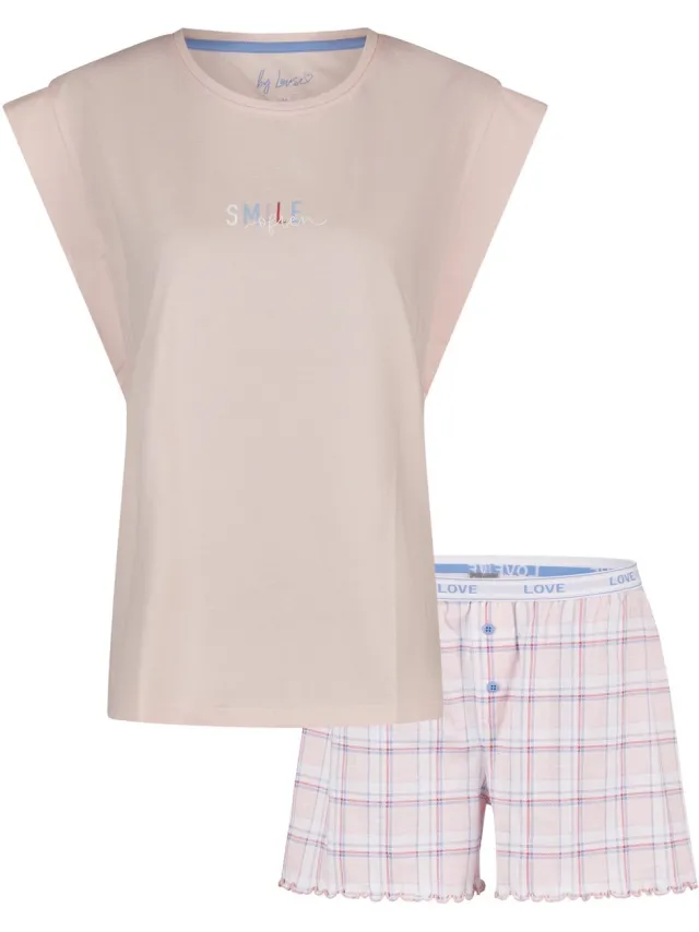 By Louise Dames Korte Pyjama Set Shortama Roze Geruit