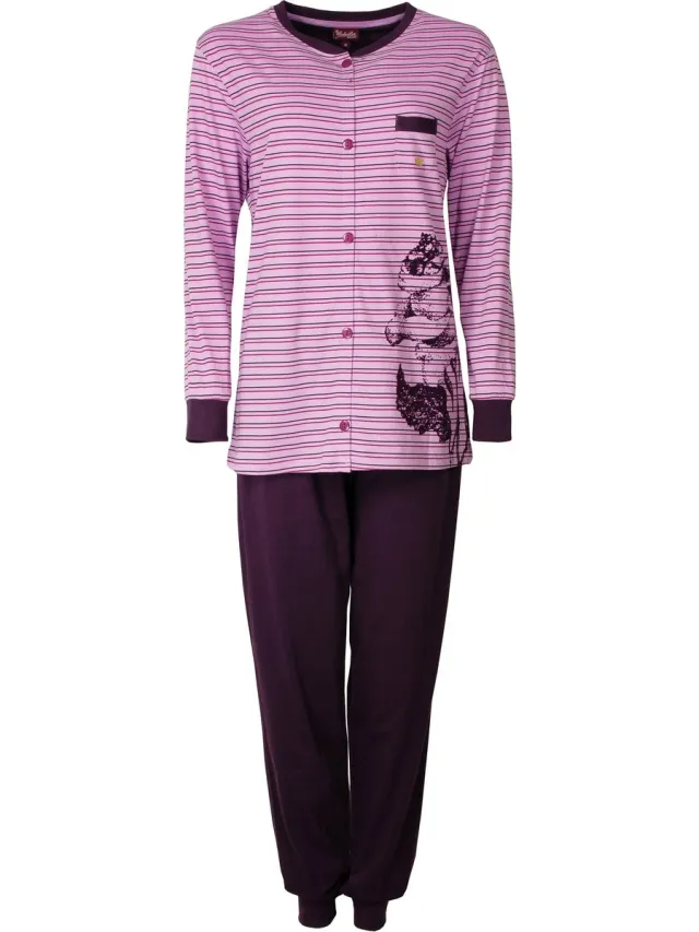 Medaillon Dames Pyjama - Doorknoop - Katoen - Roze