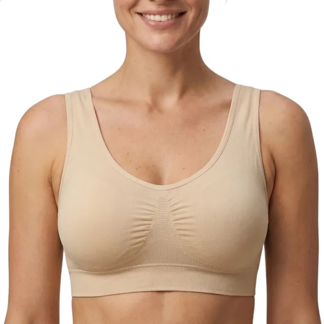 RENALUX BH Zonder Beugel Voorgevormd - Sport BH Dames - Sportbh - Beugelloze BH - Comfort met Vulling Uitneembaar - Push Up Bh's - Magic Bra - Dames Kleding - Ondergoed - Beige