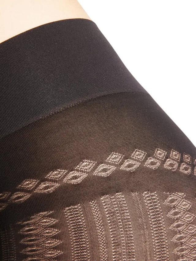 Falke High Waist Midwinter gedessineerd materiaal ondoorzichtig 100 DEN panty dames zwart