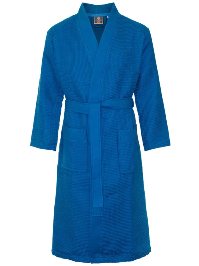 Badrock Wafel badjas sauna - biologisch katoen - kobalt S - unisex badjas - badjas wafel katoen - kimono - wafel badjas dames - wafel badjas heren kobaltblauw