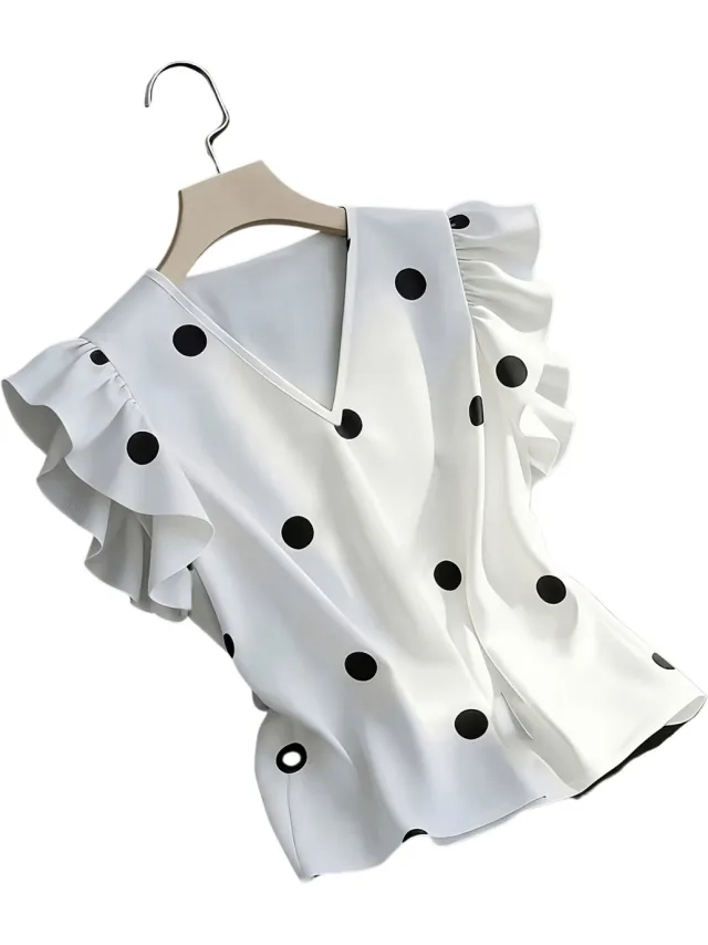 Currero Topje Dames Polkadots - Mouwloze Top - Singlet - Kleding - Shirt - Blouse - Kort - Volwassen - Wit