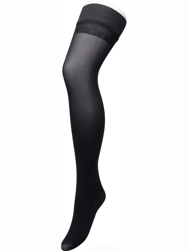 Bonnie Doon Dames Hold Up met Bies maat L/XL Zwart - 60 Denier - Brede Siliconen Band - Classic Lace Hold Up - Zakt niet af - Bies aan Achterkant - Panty zonder Broekje - Siliconenrand - Blijven Perfect Plakken - Panty Kousen - Black - BP211701.101
