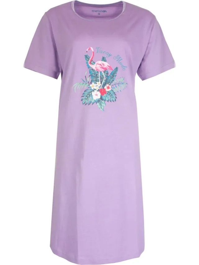 Temptation Dames Nachthemd - Bigshirt - Korte Mouw - Paars