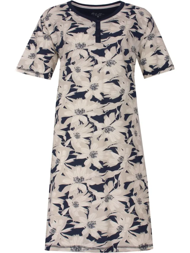 Medaillon Dames Nachthemd - V-Hals - Blauw Donkerblauw