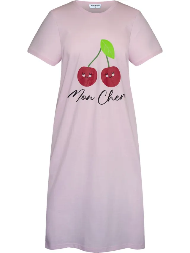 GAUBERT Essential Dames Nachthemd Korte Mouw - Premium Gekamd Katoen - Mon Cheri - Roze - GB-6819 Korte Mouw, Roze, Mon Cheri
