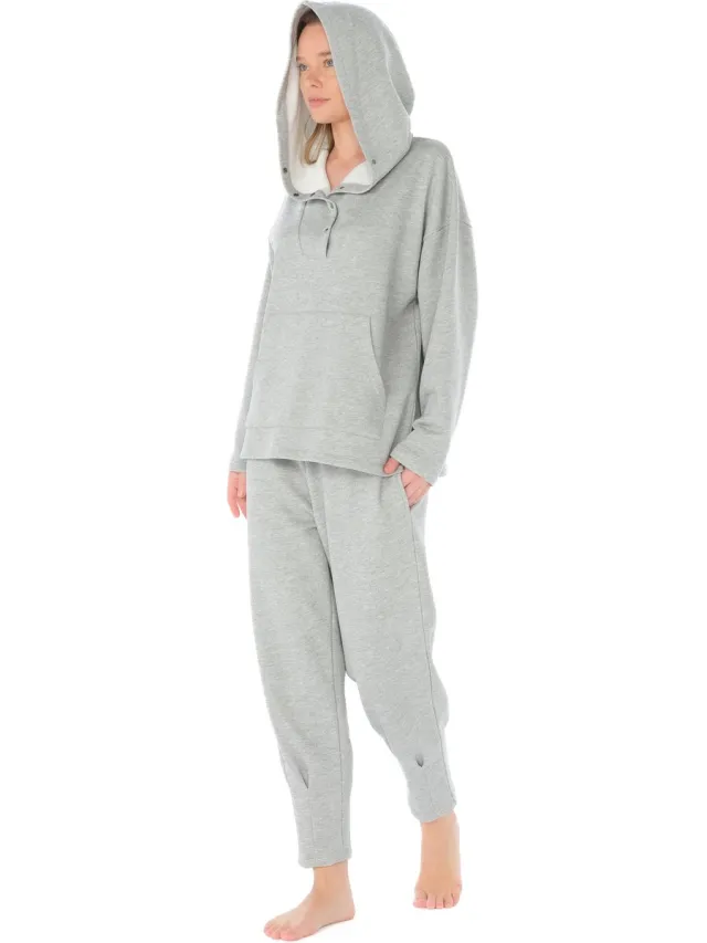 Feyza Dames Pyjama Set, Lange Mouwen Grijs