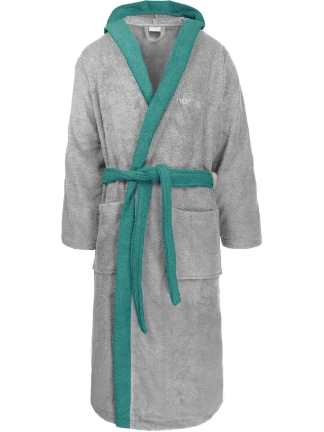 normani Unisex katoenen badjas met capuchon „Izmit“ grijs/blauw