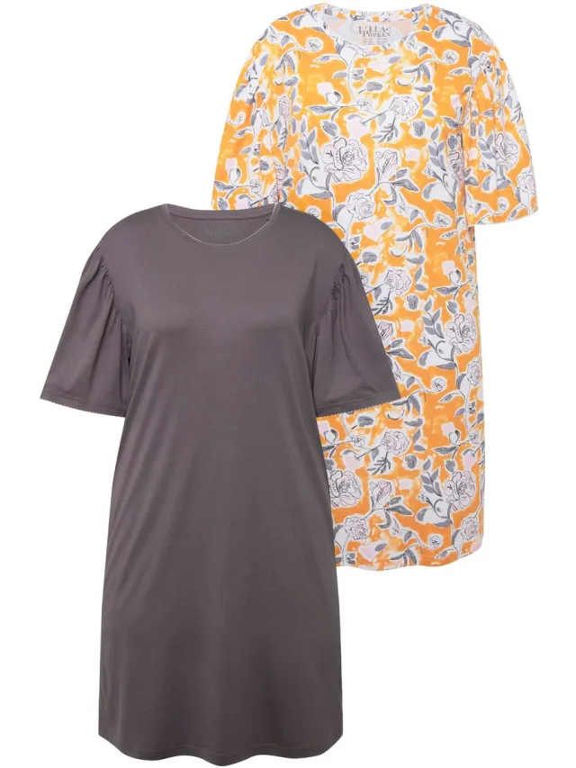 Ulla Popken Dames - Bigshirts set van 2 bootnek halve mouwen - Grijs - Maat 42+