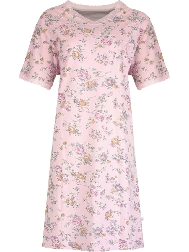 Tenderness Dames Nachthemd - Katoen - bloemen print - Licht Roze