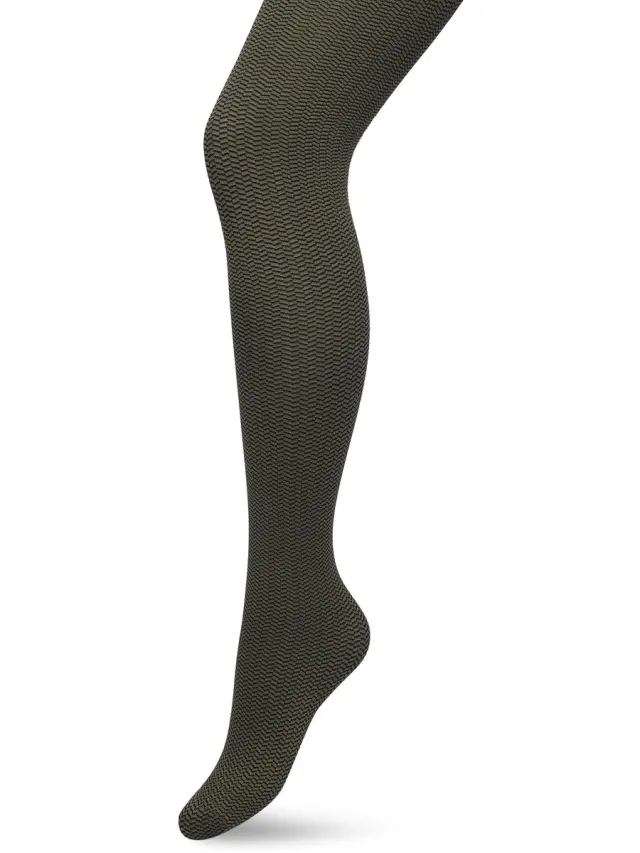 Bonnie Doon Dames Herringbone Panty 100 Denier Donker Groen - Chique Panty - Streepjes Dessin - Brede Boord - Comfort - Herringbone Print - Gestreept - Little Herringbone Tights - Feestelijk - Donkergroen - Leger - Ivy Green - BP211908.252