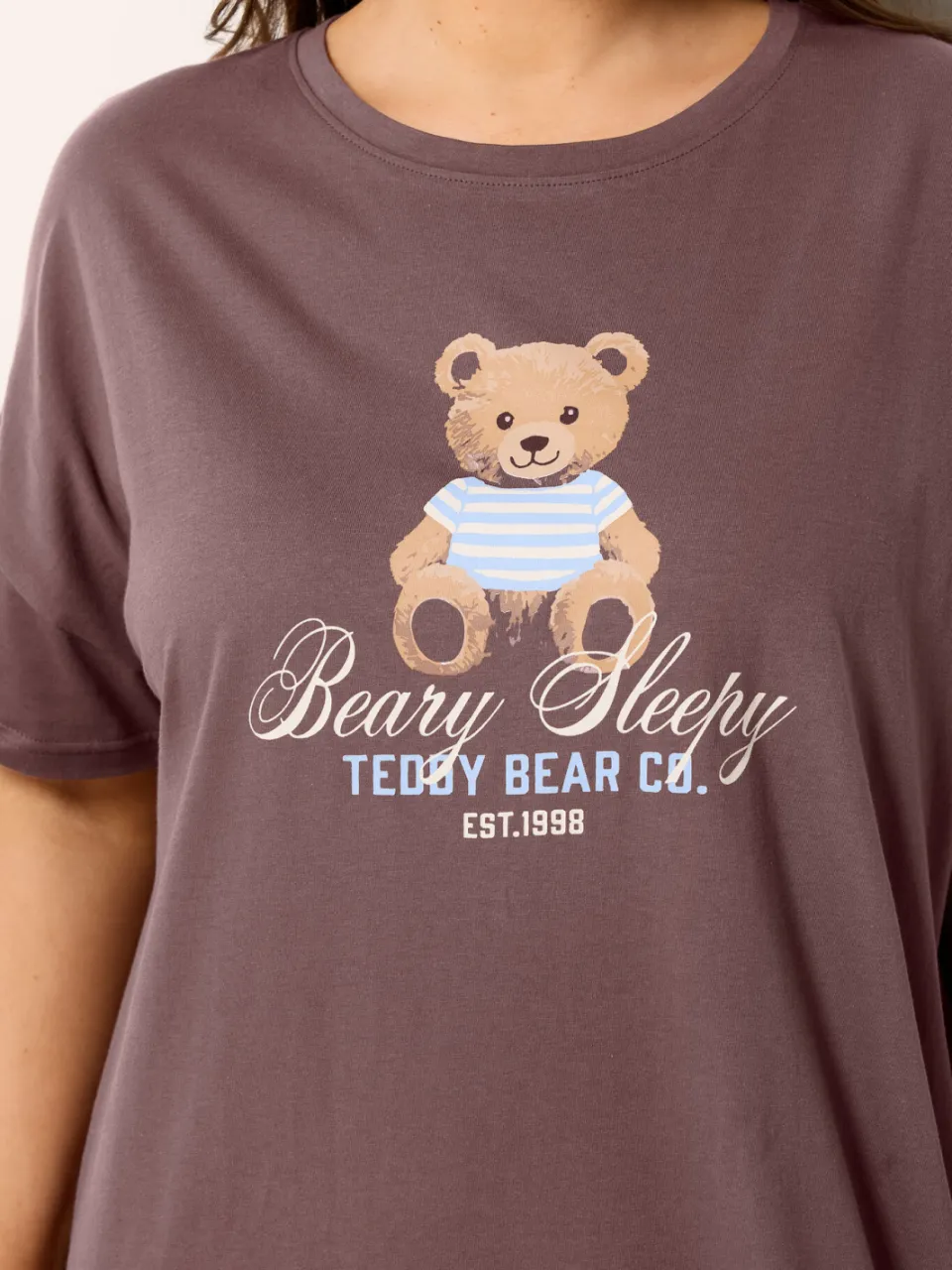 Yours Chocoladebruin 'Beary Sleepy' Slaapshirt Nachthemd-56, foto 5