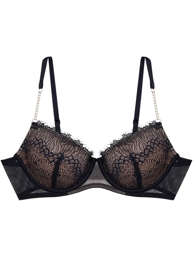 ESOTIQ Bonjour - Push-upbeha - Zwart en nude - Kanten cups - Uitneembare vullingen Zwart;Nude