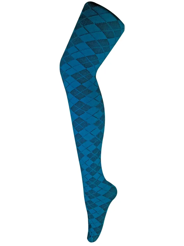 Sock Snob Dames80 denier ondoorzichtig patroon panty's - Argyle Teal Petrol