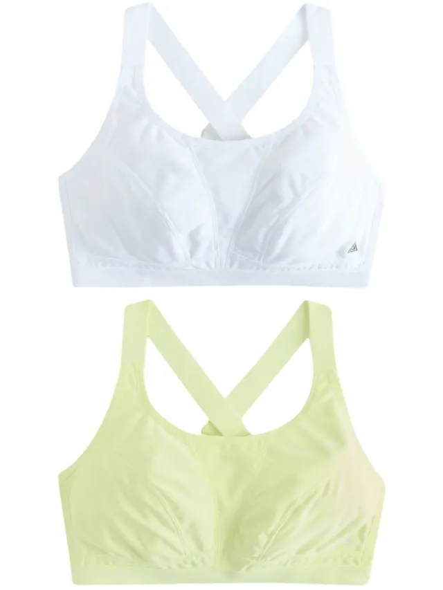 Next Dames - Set van 2 Active Sports High Impact Dry Tech cropped tops - Geel White/Lemon