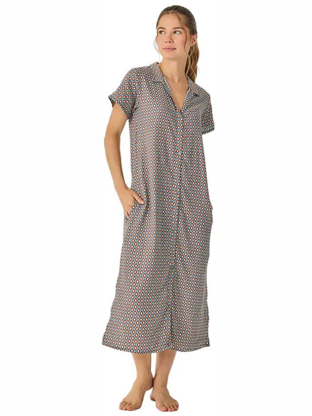 J&J Brothers Dames Zomer Lange Korte Mouwen Nachthemd JJB39 Turquoise