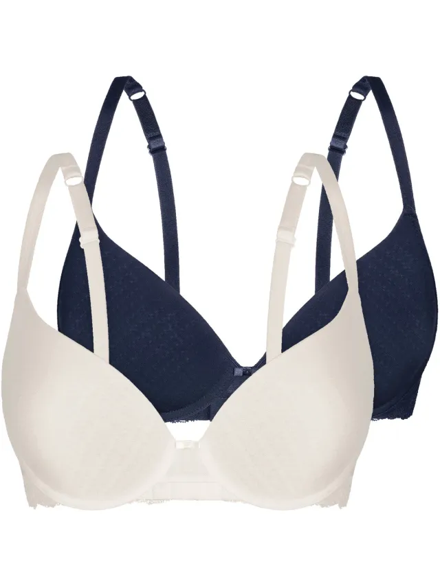 Sassa Voordeelpak van 2 voorgevormde bh's Bamboo Jacquard ivory-navy