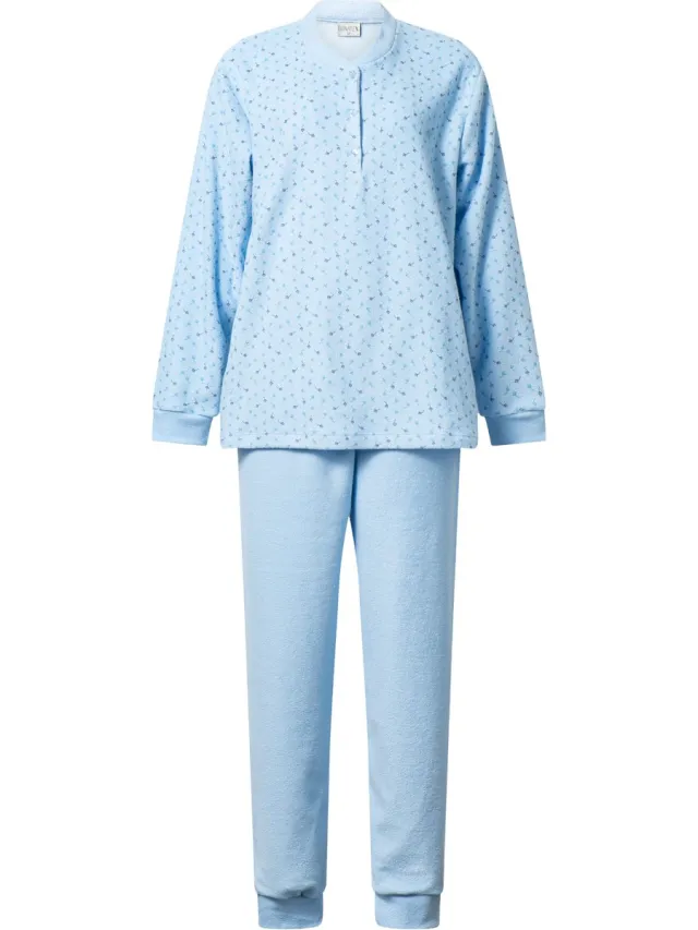 Lunatex warme dames pyjama 124250 - aangeruwd badstof - blauw