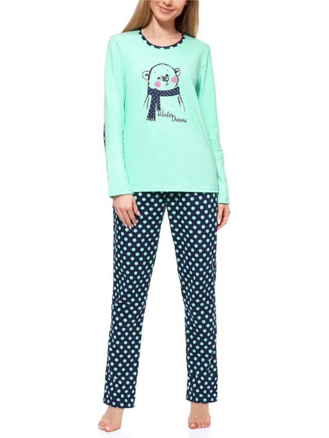 Merry Style Dames Pyjama - Lange mouwen - Lange broek - Katoen - MS-MS10-169-PJ - Munt Donkerblauw
