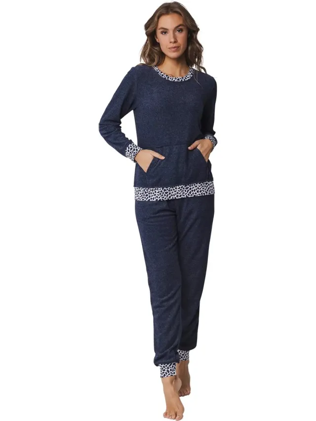 Rebelle badstof pyjama dames lange mouw - Navy - 42 - Blauw