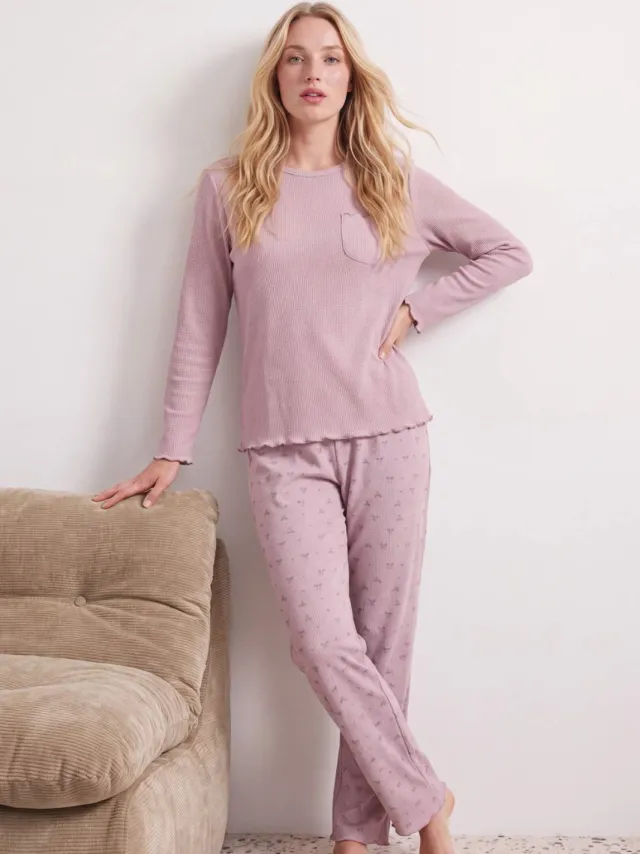 Trendyol TRENDYOLMİLLA Dames 2-pack Paars Hart- Lang, Regular fit Pyjama- Sets Lila