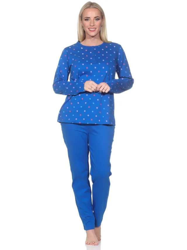 Normann dames pyjama met lange mouwen in stippenlook - ook in grote maten blau