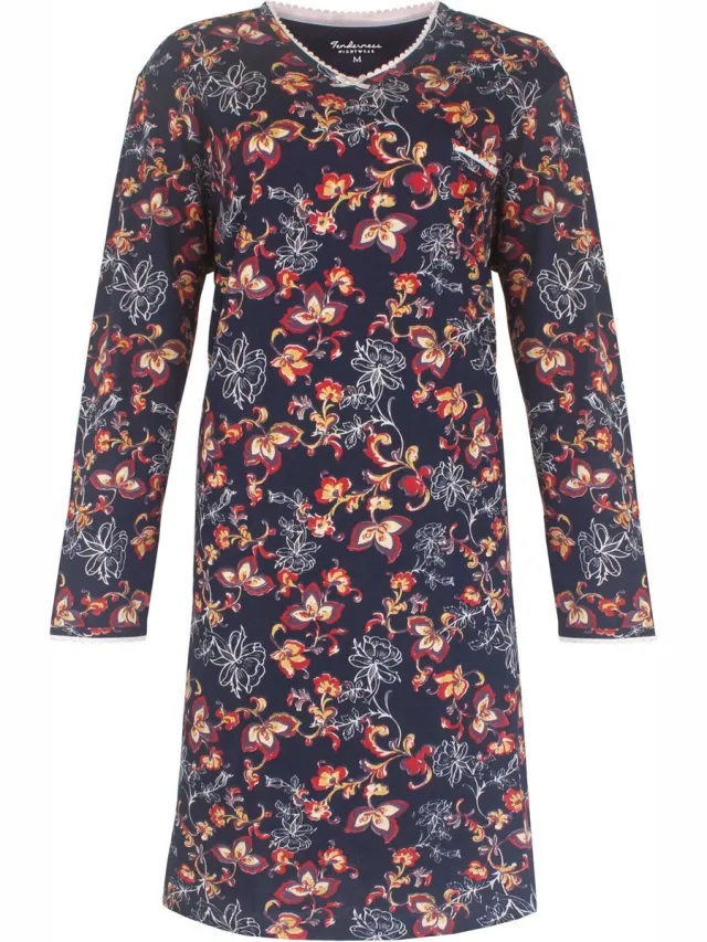 Tenderness Dames Nachthemd - Bloemen Patroon - Donker Blauw