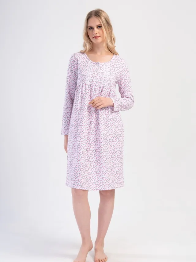 Vienetta Dames Nachthemd, Lange Mouwen, Roze
