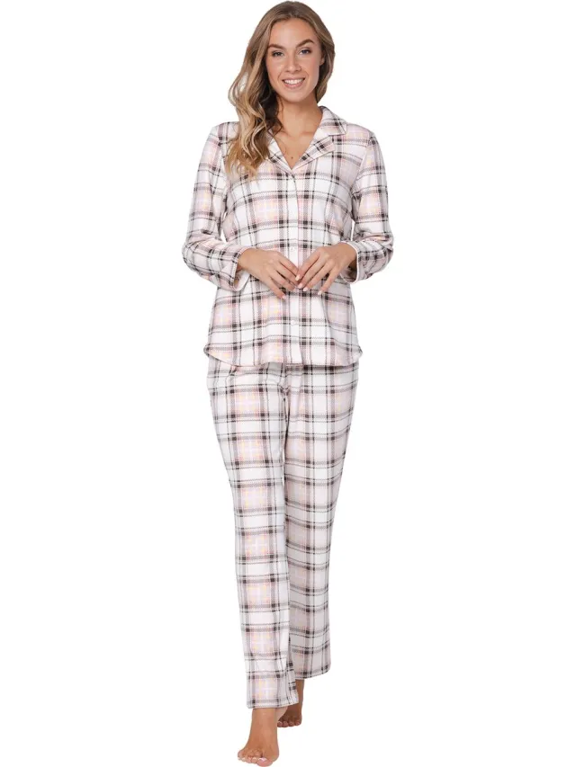 Pastunette Pink Checks - Pyjama - Flanel/Fleece - Doorknoop - Roze