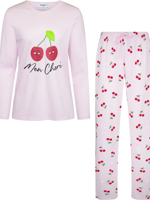 GAUBERT Essential Dames Pyjama Lange Mouw - Broek met Zakken - Premium Gekamd Katoen - Mon Cheri - Roze - GB-2810 Lange Mouw Pyjama, Roze, Mon Cheri