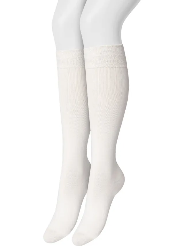 Bonnie Doon Dames Kniekousen Off White - 2 paar - Knie Kousen - 2-pack - Multipack - Uitstekend draagcomfort - Cotton Knee High - Zakt niet af - Effen - OEKO-TEX - Crème - Ecru - Gebroken Wit - Off White - OL834302.110